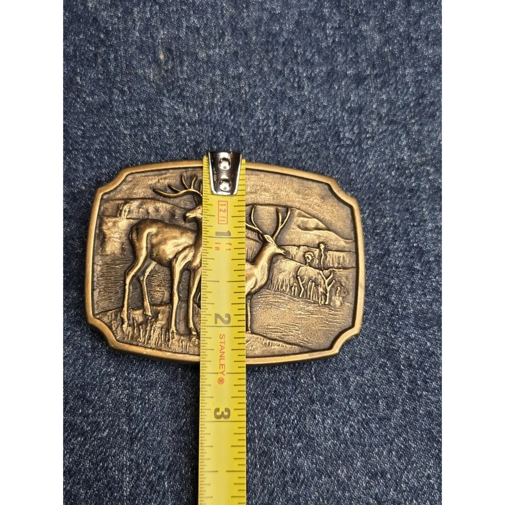 Vintage 1978 Solid Brass BTS Deer Bucks Belt Buckle